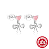 1 Pair Simple Style Heart Shape Bow Knot Plating Sterling Silver Zircon Ear Studs