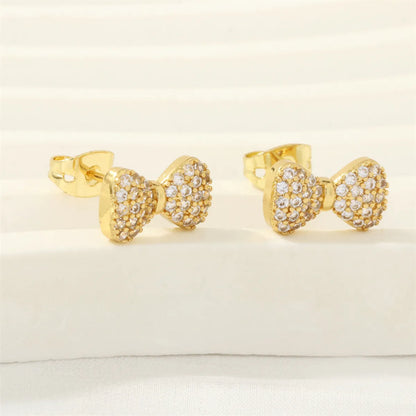 1 Pair Simple Style Heart Shape Butterfly Bow Knot Plating Inlay Copper Zircon 18k Gold Plated Ear Studs