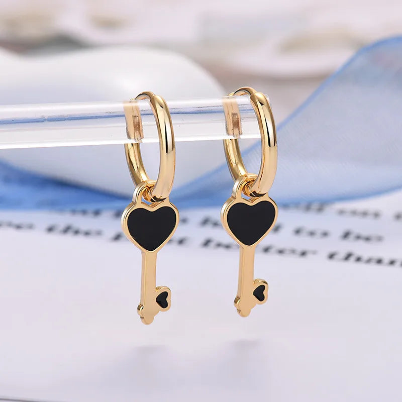 1 Pair Simple Style Heart Shape Copper Enamel Drop Earrings