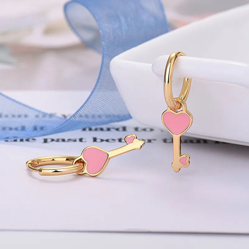 1 Pair Simple Style Heart Shape Copper Enamel Drop Earrings