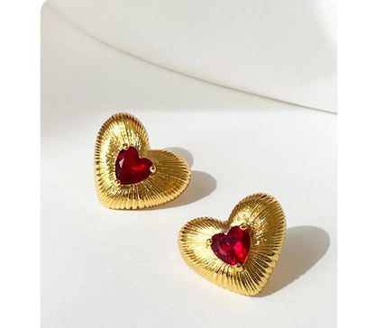 1 Pair Simple Style Heart Shape Copper Inlay Zircon Ear Studs