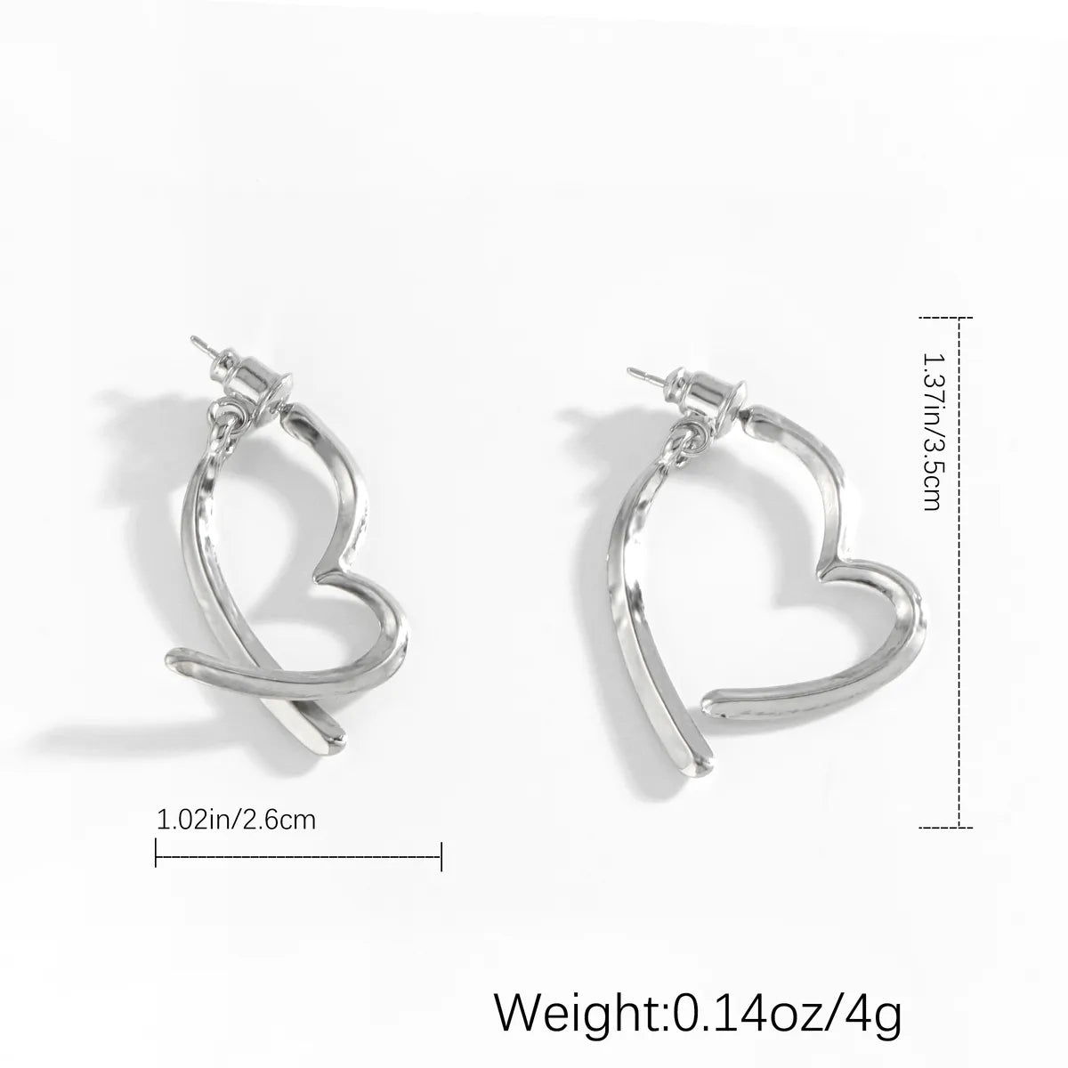 1 Pair Simple Style Heart Shape Copper White Gold Plated Ear Studs