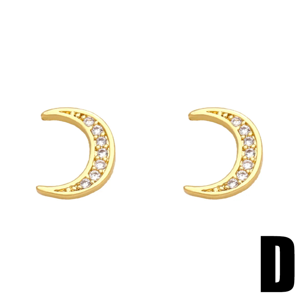 1 Pair Simple Style Heart Shape Crab Fish Bone Plating Inlay Copper Zircon 18k Gold Plated Ear Studs