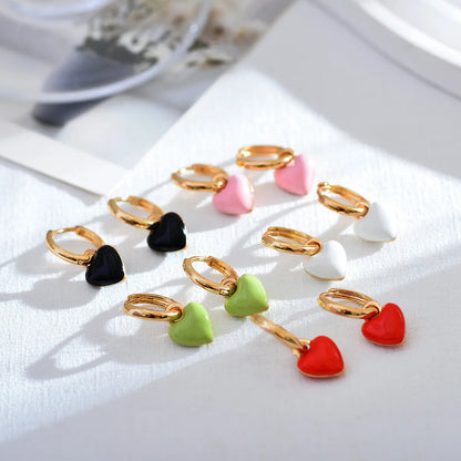 1 Pair Simple Style Heart Shape Enamel Copper Drop Earrings