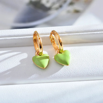 1 Pair Simple Style Heart Shape Enamel Copper Drop Earrings