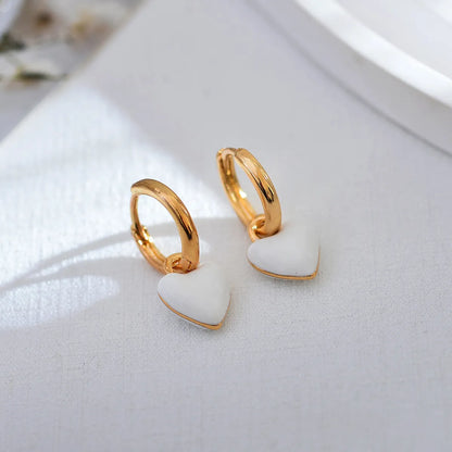 1 Pair Simple Style Heart Shape Enamel Copper Drop Earrings