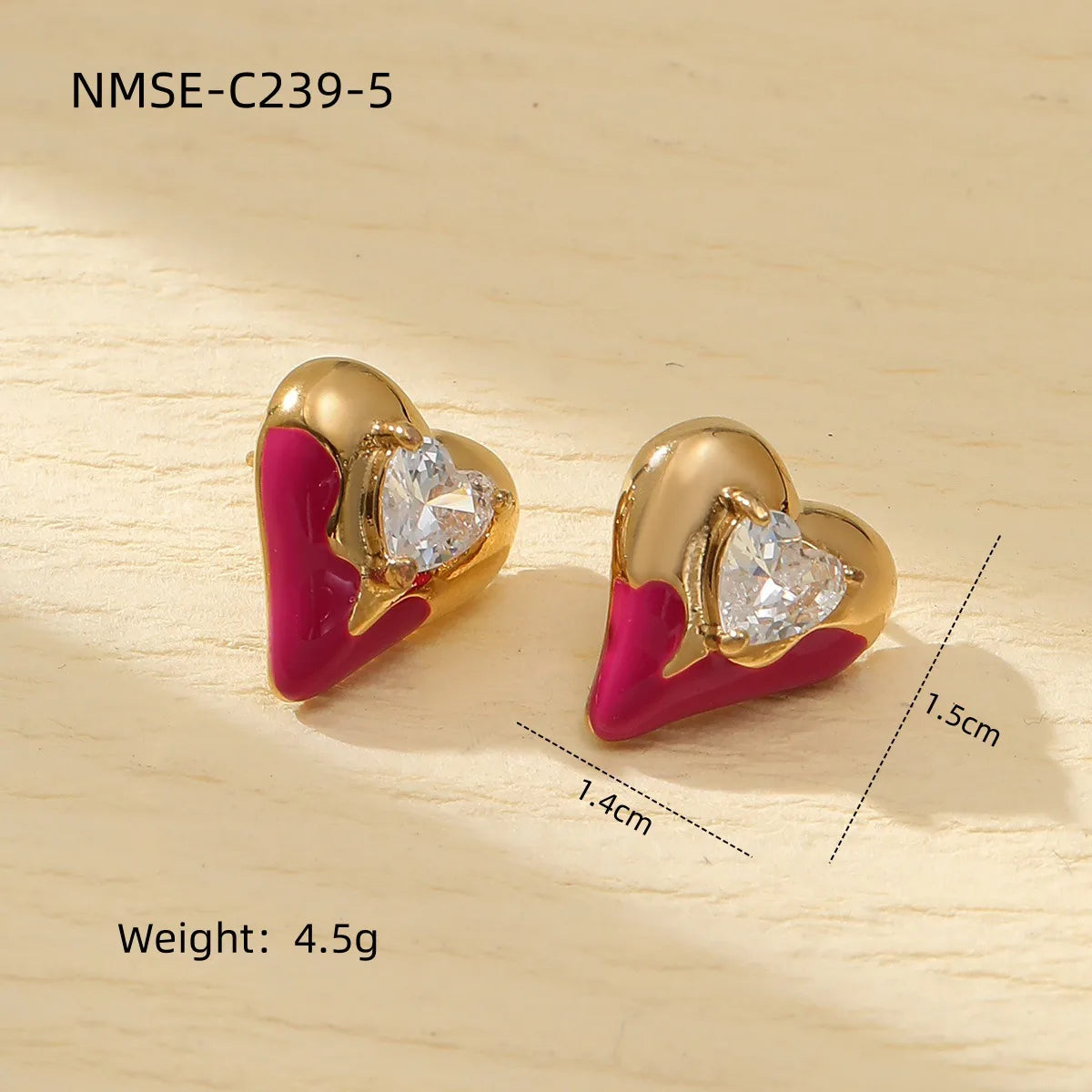 1 Pair Simple Style Heart Shape Enamel Inlay 304 Stainless Steel Zircon 18K Gold Plated Ear Studs