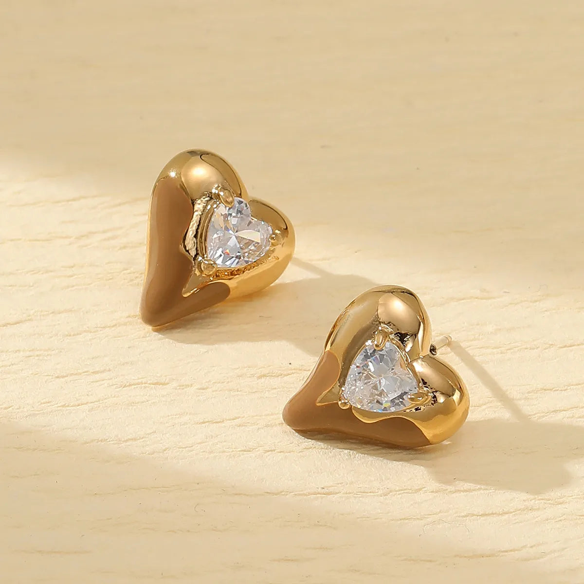 1 Pair Simple Style Heart Shape Enamel Inlay 304 Stainless Steel Zircon 18K Gold Plated Ear Studs