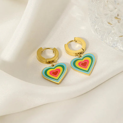 1 Pair Simple Style Heart Shape Enamel Plating 304 Stainless Steel Earrings