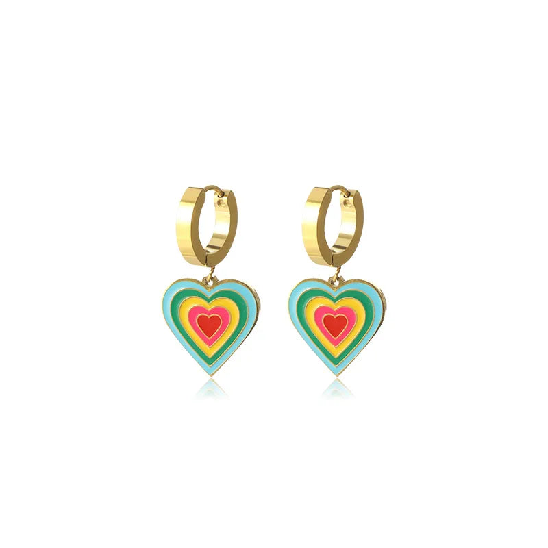 1 Pair Simple Style Heart Shape Enamel Plating 304 Stainless Steel Earrings