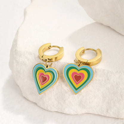 1 Pair Simple Style Heart Shape Enamel Plating 304 Stainless Steel Earrings