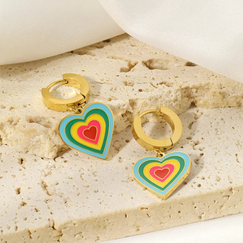 1 Pair Simple Style Heart Shape Enamel Plating 304 Stainless Steel Earrings