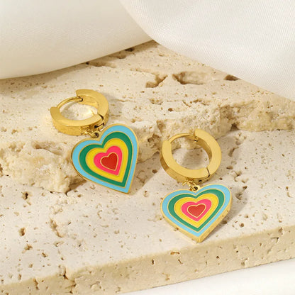 1 Pair Simple Style Heart Shape Enamel Plating 304 Stainless Steel Earrings