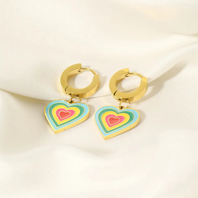 1 Pair Simple Style Heart Shape Enamel Plating 304 Stainless Steel Earrings