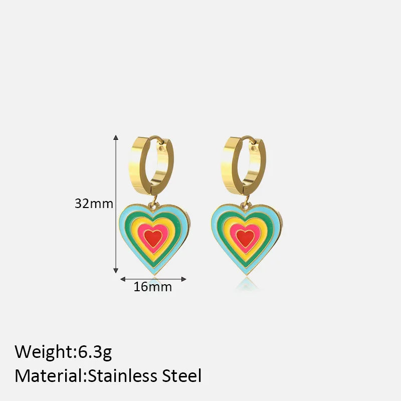 1 Pair Simple Style Heart Shape Enamel Plating 304 Stainless Steel Earrings