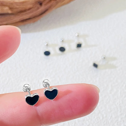 1 Pair Simple Style Heart Shape Enamel Stainless Steel Ear Studs