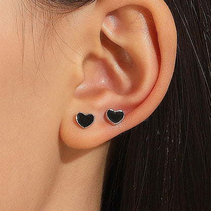 1 Pair Simple Style Heart Shape Enamel Stainless Steel Ear Studs