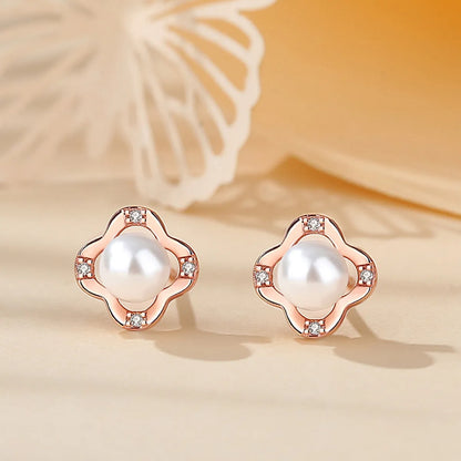 1 Pair Simple Style Heart Shape Flower Inlay Sterling Silver Zircon Ear Studs