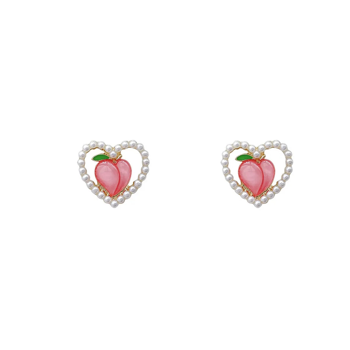 1 Pair Simple Style Heart Shape Flower Plating Inlay Alloy Artificial Gemstones Ear Studs