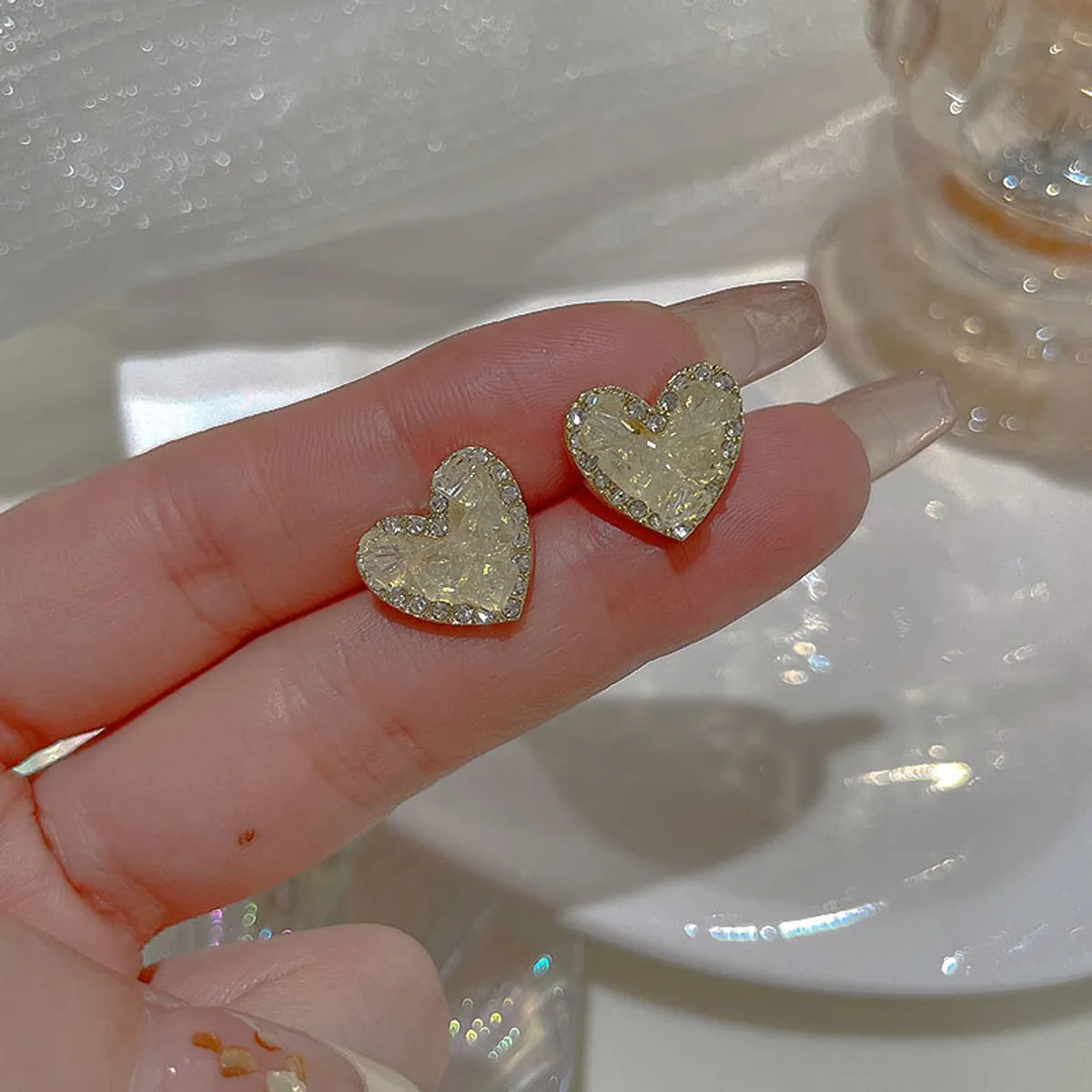 1 Pair Simple Style Heart Shape Flower Plating Inlay Alloy Artificial Gemstones Ear Studs