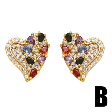 1 Pair Simple Style Heart Shape Flower Plating Inlay Copper Zircon 18k Gold Plated Ear Studs