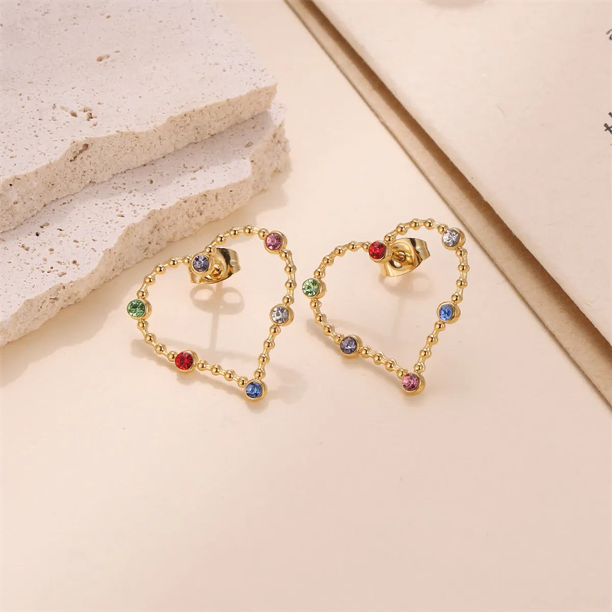 1 Pair Simple Style Heart Shape Heart Plating Inlay Stainless Steel Zircon Gold Plated Ear Studs