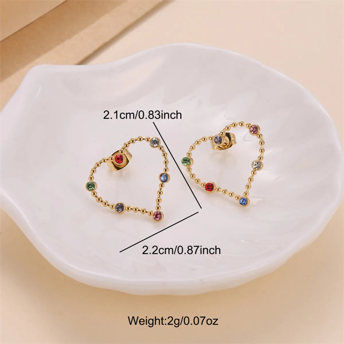 1 Pair Simple Style Heart Shape Heart Plating Inlay Stainless Steel Zircon Gold Plated Ear Studs