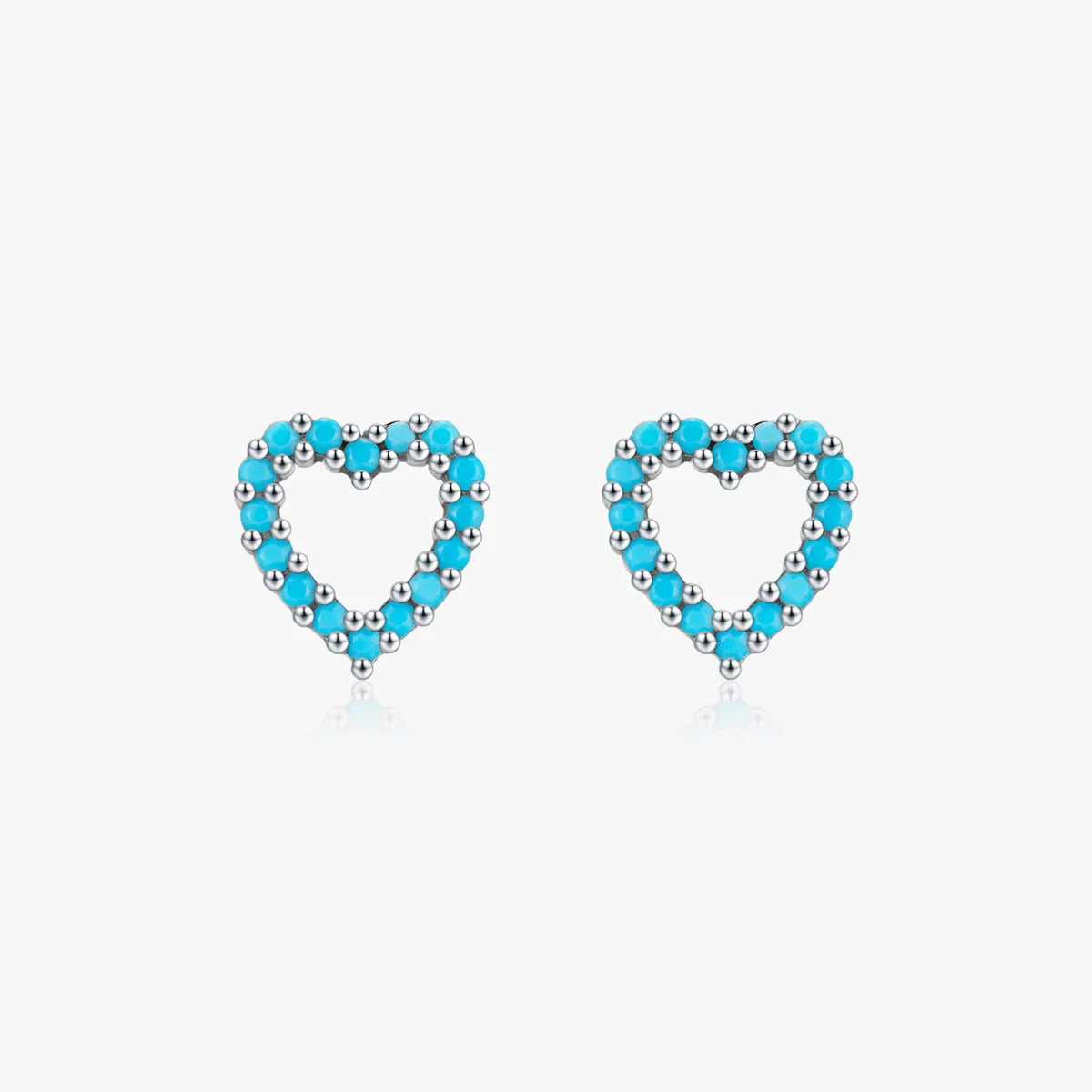 1 Pair Simple Style Heart Shape Hollow Out Inlay Sterling Silver Turquoise Ear Studs