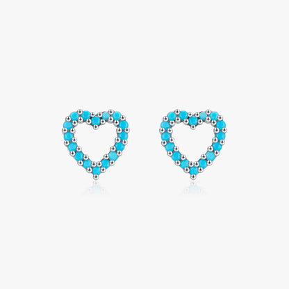 1 Pair Simple Style Heart Shape Hollow Out Inlay Sterling Silver Turquoise Ear Studs