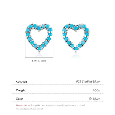 1 Pair Simple Style Heart Shape Hollow Out Inlay Sterling Silver Turquoise Ear Studs