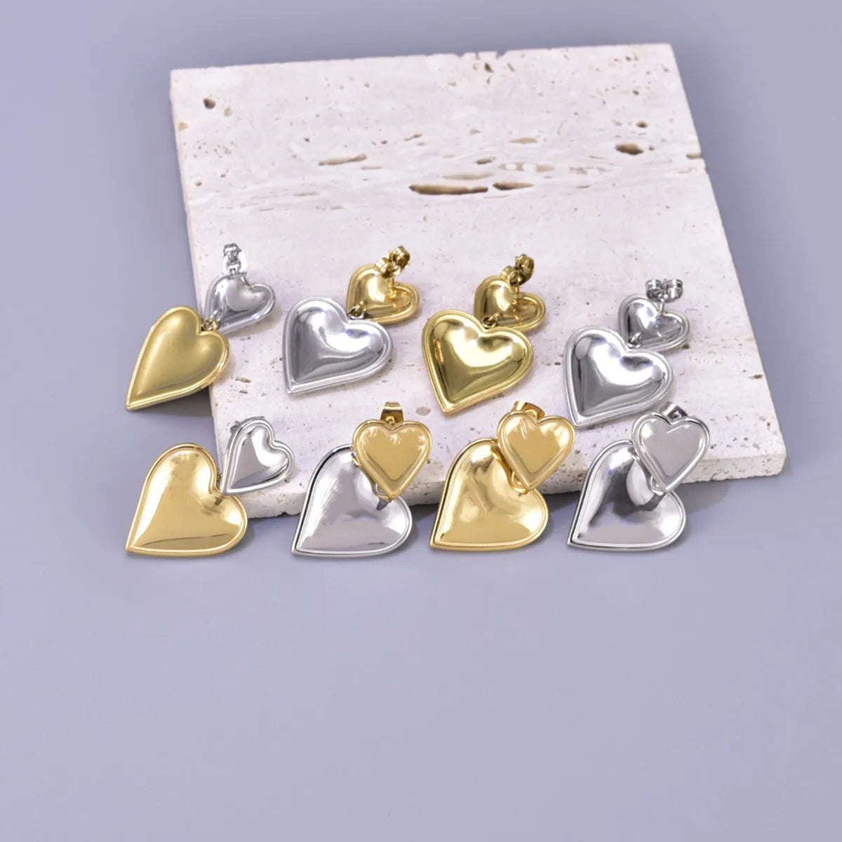 1 Pair Simple Style Heart Shape Inlay 304 Stainless Steel Titanium Steel Rhinestones 18K Gold Plated Drop Earrings