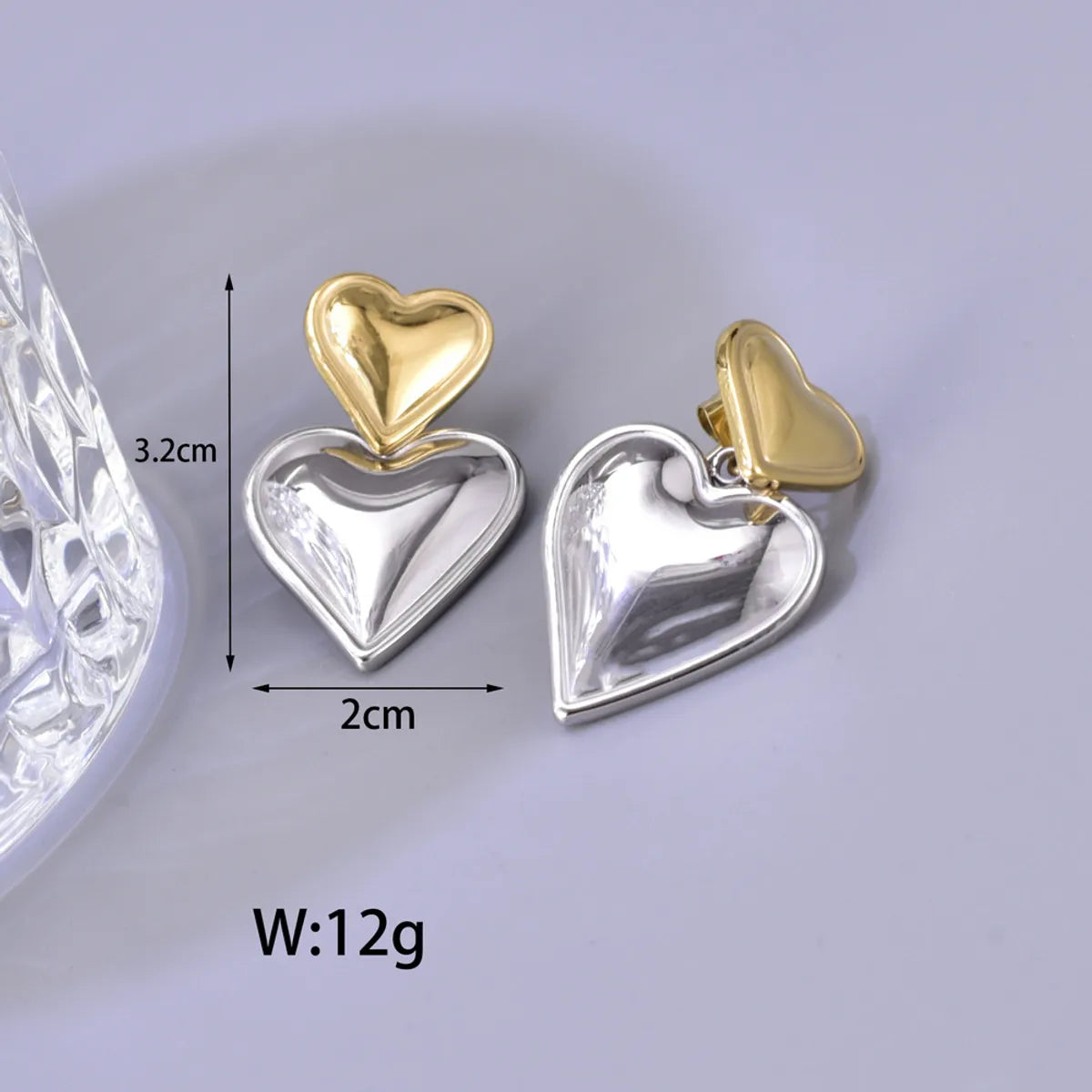 1 Pair Simple Style Heart Shape Inlay 304 Stainless Steel Titanium Steel Rhinestones 18K Gold Plated Drop Earrings