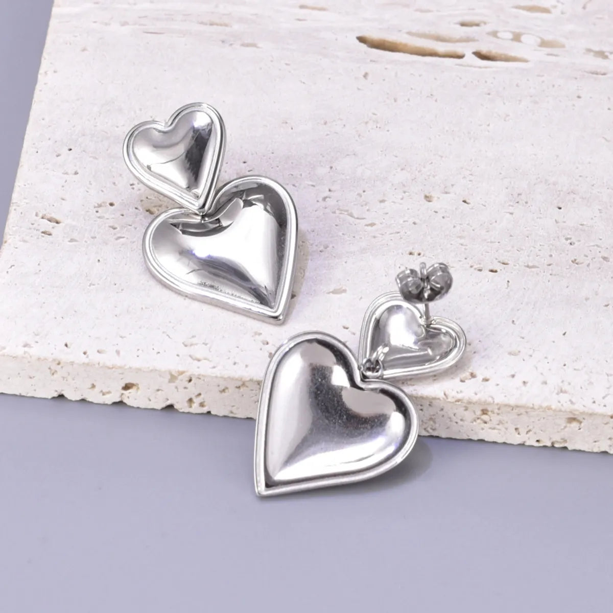 1 Pair Simple Style Heart Shape Inlay 304 Stainless Steel Titanium Steel Rhinestones 18K Gold Plated Drop Earrings