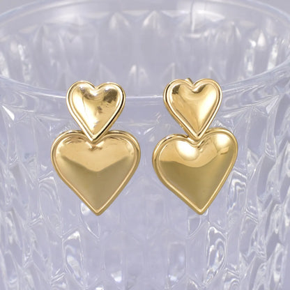 1 Pair Simple Style Heart Shape Inlay 304 Stainless Steel Titanium Steel Rhinestones 18K Gold Plated Drop Earrings