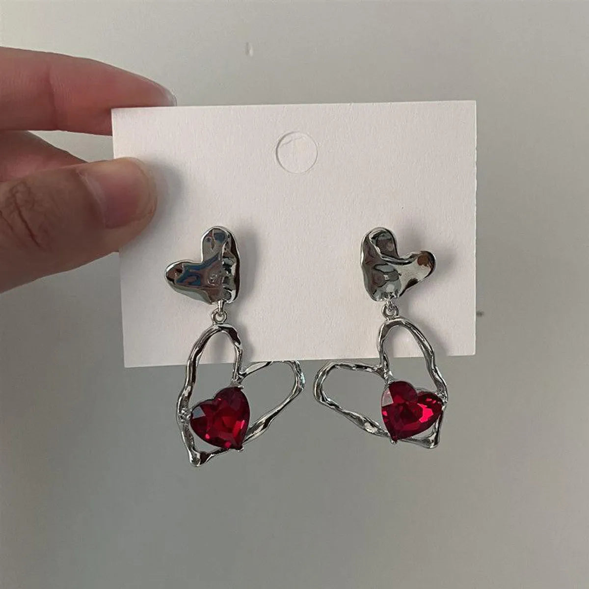 1 Pair Simple Style Heart Shape Inlay Alloy Gem Drop Earrings