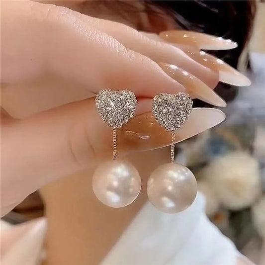 1 Pair Simple Style Heart Shape Inlay Alloy Rhinestones Drop Earrings