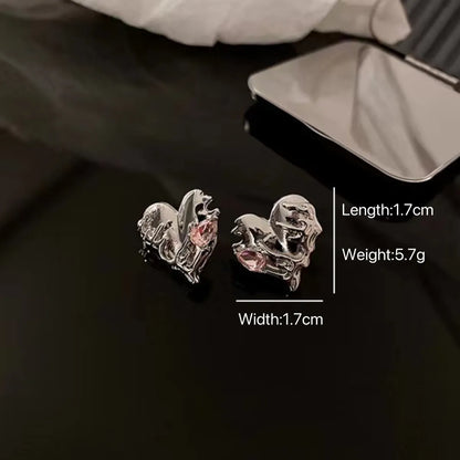 1 Pair Simple Style Heart Shape Inlay Alloy Rhinestones Ear Studs