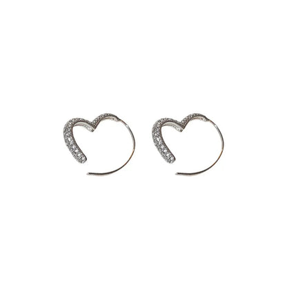 1 Pair Simple Style Heart Shape Inlay Alloy Rhinestones Silver Plated Ear Studs