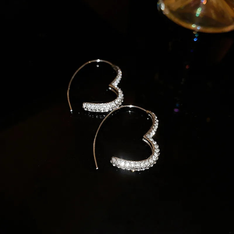 1 Pair Simple Style Heart Shape Inlay Alloy Rhinestones Silver Plated Ear Studs