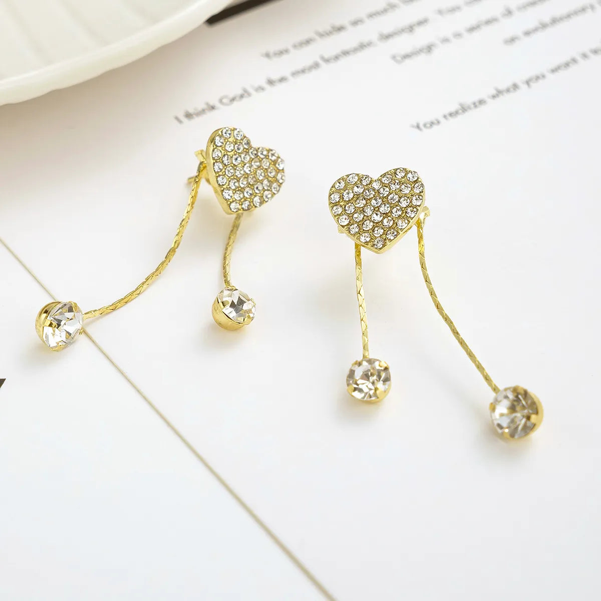 1 Pair Simple Style Heart Shape Inlay Alloy Zircon Drop Earrings