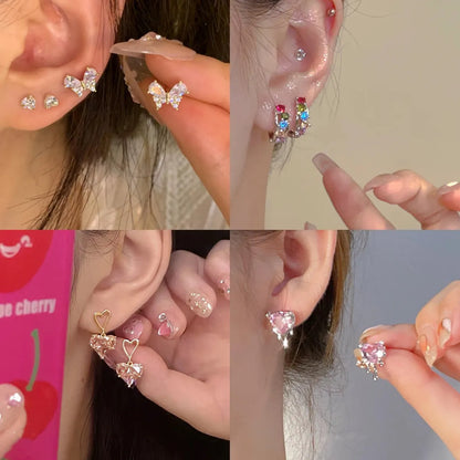 1 Pair Simple Style Heart Shape Inlay Alloy Zircon Ear Studs