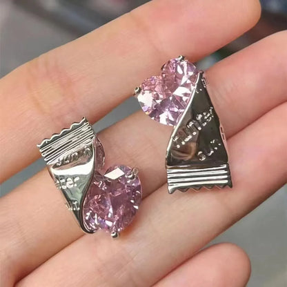 1 Pair Simple Style Heart Shape Inlay Alloy Zircon Ear Studs