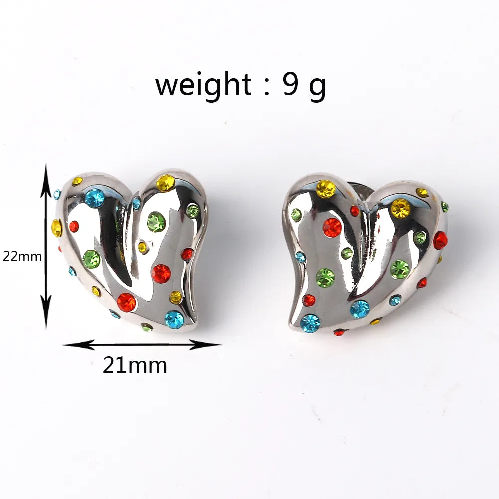 1 Pair Simple Style Heart Shape Inlay Copper Artificial Rhinestones Artificial Diamond Gold Plated Ear Studs