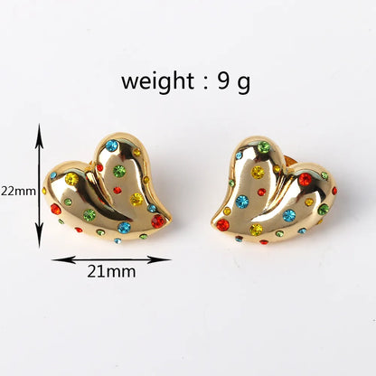 1 Pair Simple Style Heart Shape Inlay Copper Artificial Rhinestones Artificial Diamond Gold Plated Ear Studs