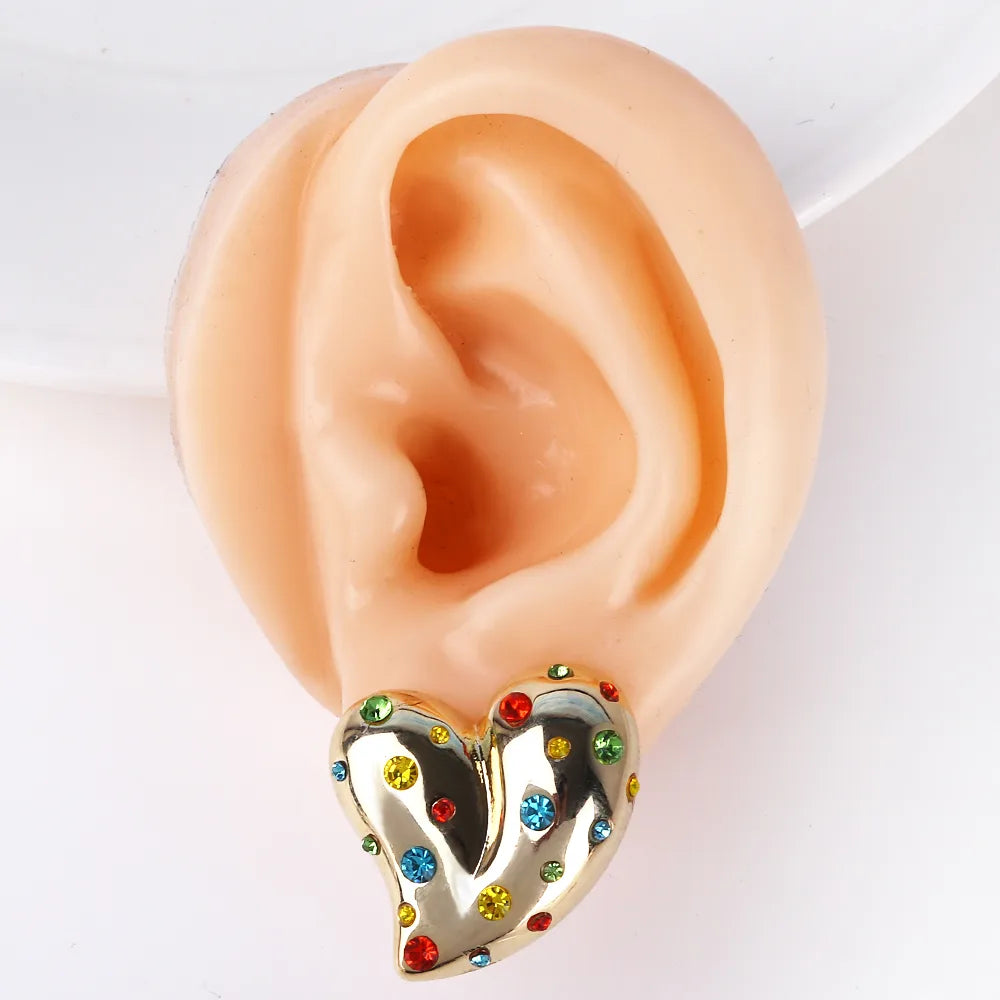 1 Pair Simple Style Heart Shape Inlay Copper Artificial Rhinestones Artificial Diamond Gold Plated Ear Studs