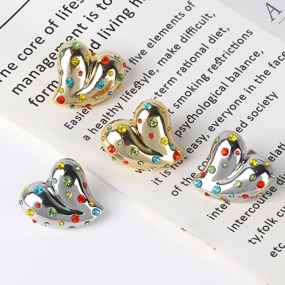 1 Pair Simple Style Heart Shape Inlay Copper Artificial Rhinestones Artificial Diamond Gold Plated Ear Studs