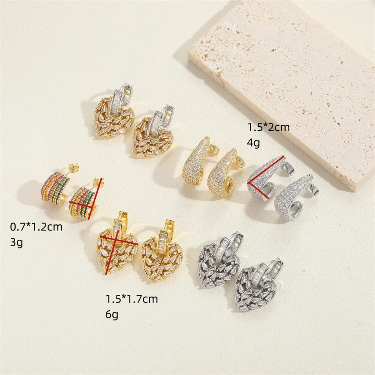 1 Pair Simple Style Heart Shape Inlay Copper Zircon 14K Gold Plated Ear Studs