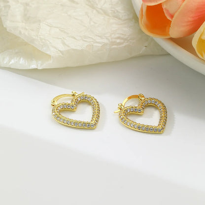 1 Pair Simple Style Heart Shape Inlay Copper Zircon 18K Gold Plated Earrings