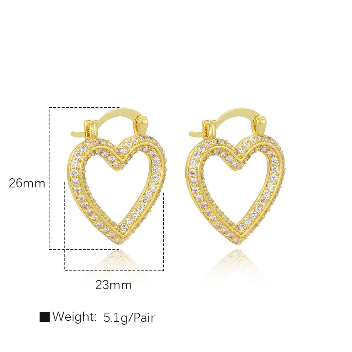 1 Pair Simple Style Heart Shape Inlay Copper Zircon 18K Gold Plated Earrings