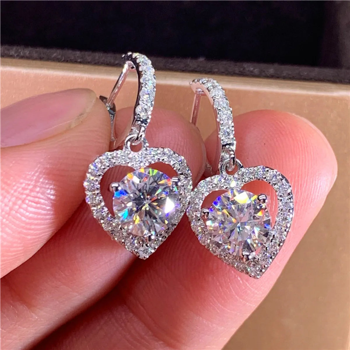 1 Pair Simple Style Heart Shape Inlay Copper Zircon Drop Earrings